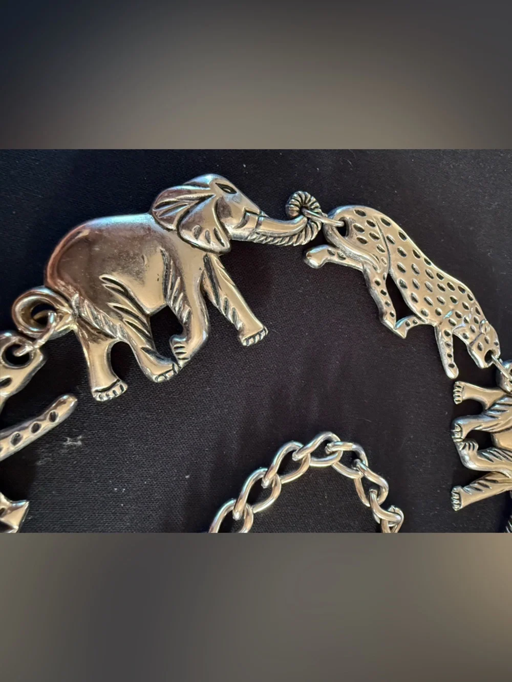 Vintage Elephant Leaopard Metal Concho Belt‎ Adjustable Boho Artsy Safari